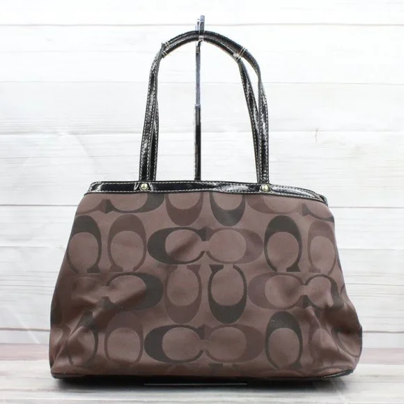 Coach F20105 Signature Brown Kisslock Carry All Purse Satchel Shoulder Bag - Picture 3 of 9